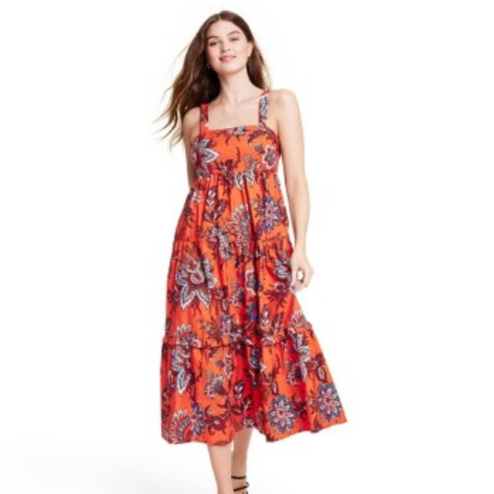 RHODE x Target - Large Leafy Floral Print Tiered Midi Dress - Size XS